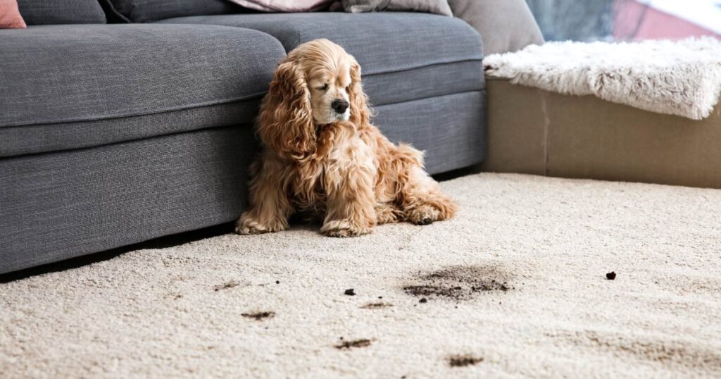 dog tracked mud on carpet