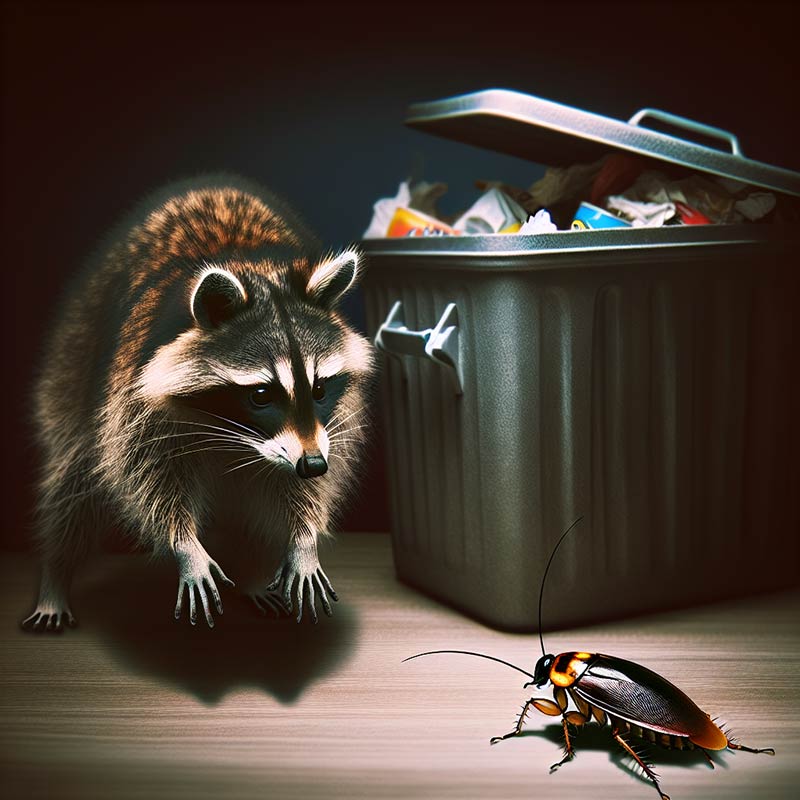 roach confronted by raccoon
