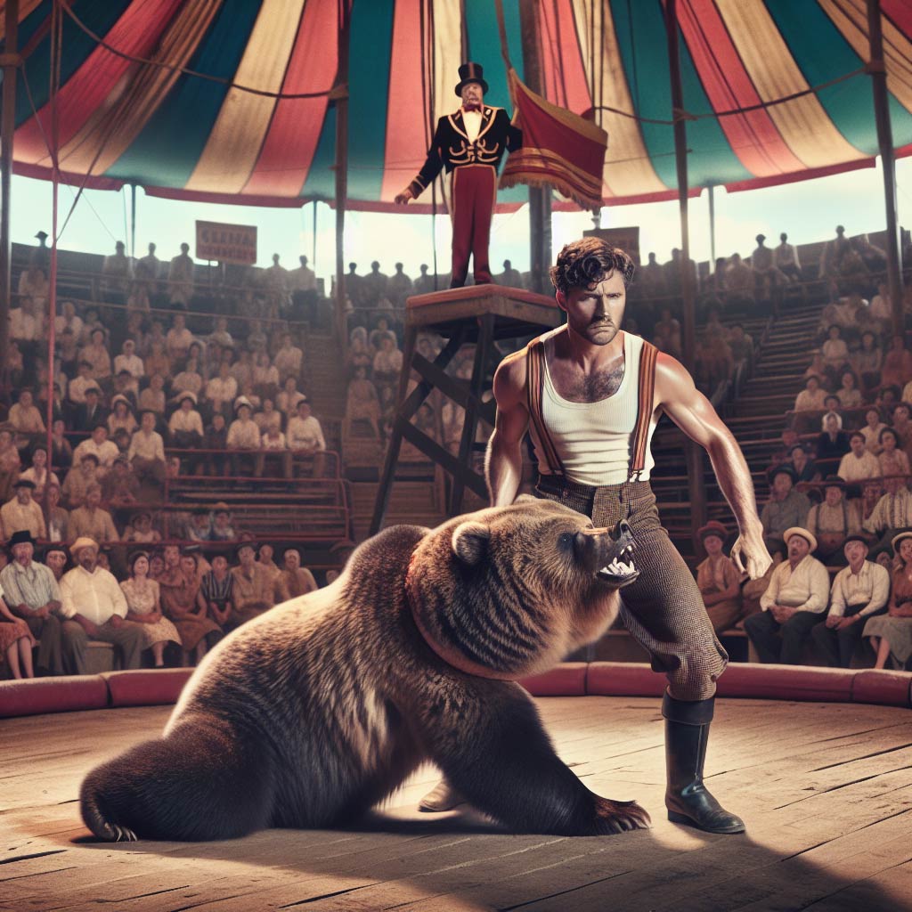 Man Wrestling Bear at Circus