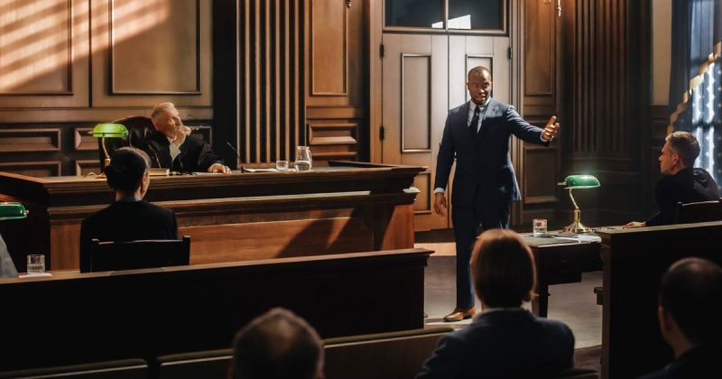 Lawyer in court room.