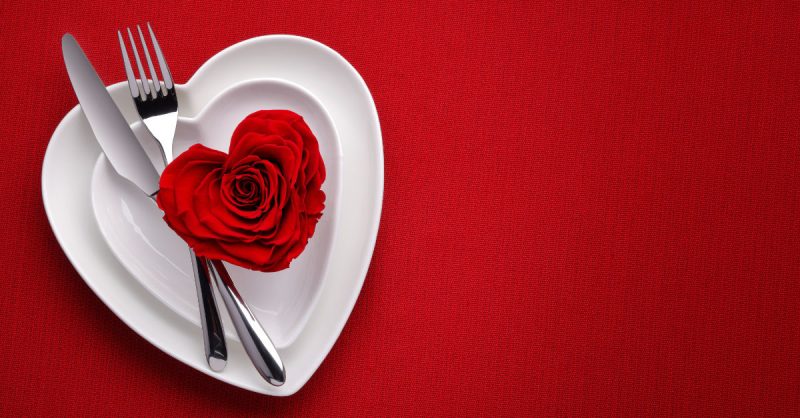 Valentine's Day Restaurant image of heart shaped rose on heart shaped plates