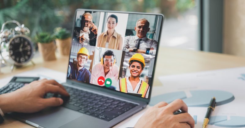 Person working from home on virtual meeting with co workers